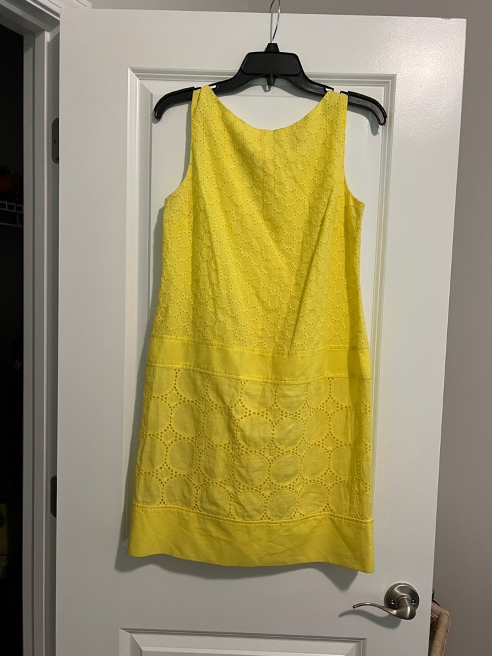 Sandra Darren Yellow Eyelet Midi Shift Dress